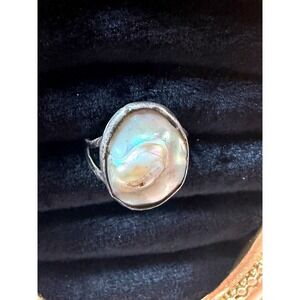 Vintage Blister Pearl Ring Women 5.5 Silver 925 Artisan Abalone Shell Iridescent